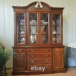 Large Reproduction Georgian Style Breakfront Crossbanded Glazed Bookcase Cabinet