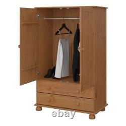 Large Richmond Double 2 Door Wooden Wardrobe 2 Drawers Hanging Clothes Rail Pine