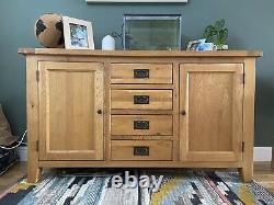 Large Rustic Solid Oak Sideboard With Two Cupboards And Four Drawers
