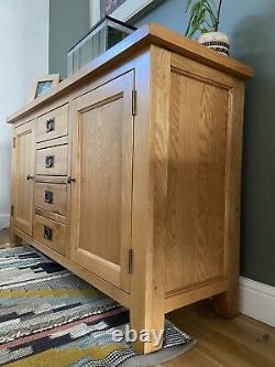 Large Rustic Solid Oak Sideboard With Two Cupboards And Four Drawers