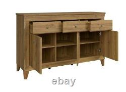 Large Sideboard Cabinet 156cm Unit 3 Drawer 3 Door Traditional Oak Effect Berg