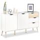 Large Sideboard Cabinet 2 Cupboards & 3 Drawers White & Wood Effect Vonhaus