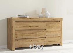 Large Sideboard Cabinet 3 Drawer Unit Soft Close Waterford Oak Effect Holten