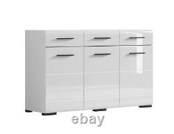 Large Sideboard Cabinet High Gloss White Doors Drawers Black accents NEW Fever