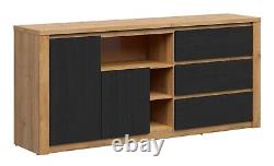 Large Sideboard Cabinet Storage Dresser Drawers Oak/Black Oak Effect Walton
