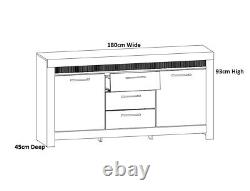 Large Sideboard Cabinet Unit 180cm 2 Door 3 Drawer + LEDs Brown Oak Effect Torin