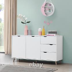 Large Sideboard Unit White 3 Drawers 2 Door Cabinet Storage Scandinavian Style