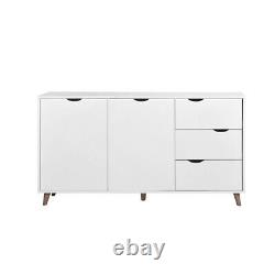 Large Sideboard Unit White 3 Drawers 2 Door Cabinet Storage Scandinavian Style