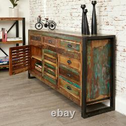 Large Sideboard with Drawers, Reclaimed Wood & Steel, Multicolour, Urban Chic