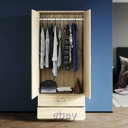 Large Storage Oak Double Wardrobe 2 Door With Drawers Bedroom Furniture Cabinet