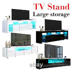 Large TV Unit Cabinet 200 CM WIDTH High Gloss Drawers Doors TV Stand + LED Light