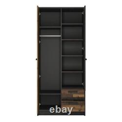 Large Tall Brooklyn 2 Door Double Wardrobe 2 Drawers Shelves Clothes Rail Wood