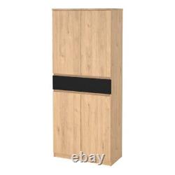 Large Tall Oak & Black Finish Shoe Storage Cabinet Unit With 4 Doors 1 Drawer