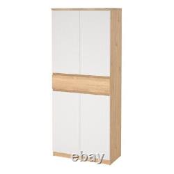 Large Tall Oak & White Finish Shoe Storage Cabinet Unit With 4 Doors 1 Drawer