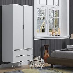 Large Tall White Modern 2 Door 2 Drawer Combination Wardrobe Deep Storage Area