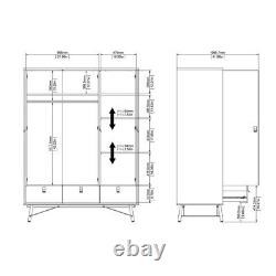 Large Tall White Triple 3 Door Wardrobe 3 Drawers Storage Shelves Clothes Rail
