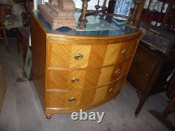 Large Unusual Antique Satinwood Bow Fronted Chest Of Drawers