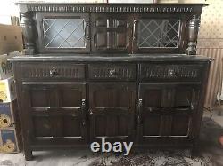 Large Vintage Antique Brown Wooden Sideboard Dresser Server Cabinet Drawers
