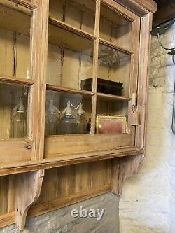 Large Vintage pine wooden dresser With Glass Display