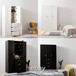 Large Wardrobe White/Black 3 Door 3 Drawer Wardrobe Bedroom Storage Unit New