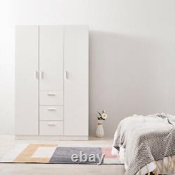 Large Wardrobe White/Black 3 Door 3 Drawer Wardrobe Bedroom Storage Unit New