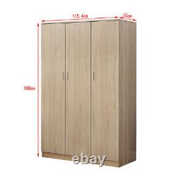 Large Wardrobe White/Black/Oak 3 Door 3 Drawer Wardrobe Bedroom Storage Unit UK