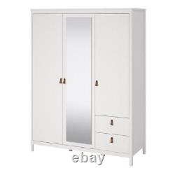 Large White 3 Door Triple Wardrobe With Mirror Shelves Clothes Rail 2 Drawers