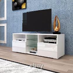 Large White TV Entertainment Unit LED Stand With Drawers 120cm High Gloss Doors