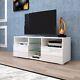 Large White Tv Entertainment Unit Led Stand With Drawers 120cm High Gloss Doors
