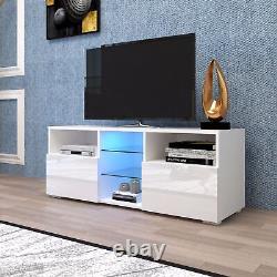 Large White TV Entertainment Unit LED Stand With Drawers 120cm High Gloss Doors