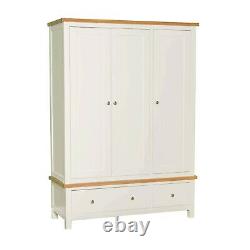 Large White Triple Wardrobe 3 Doors 2 Drawers Painted Solid Wood Bedroom Farrow