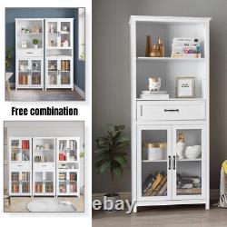 Large Wooden Bookcase Book Storage Unit 5-Tier Shelvings with 1 Drawers 2 Doors