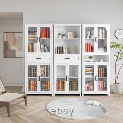 Large Wooden Bookcase Book Storage Unit 5-Tier Shelvings with 1 Drawers 2 Doors