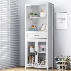 Large Wooden Bookcase Cabinet Closet with Bi-fold Glass Door 1 Drawers 2 Shelves