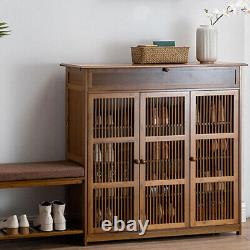 Large Wooden Shoe Storage Cabinet Rack Stand Cupboard Slatted 3 Doors Shelf Unit