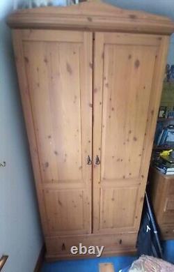 Large Wooden Two Door Wardrobe with Mirror, Shelf, Hanging Rail & Drawer