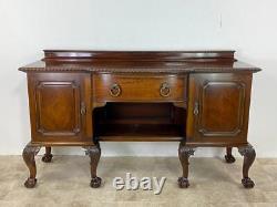Large antique Waring & Gillow heavy carved mahogany Chippendale sideboard buffet