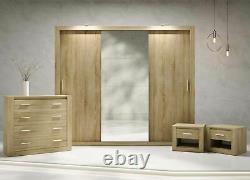 Large bedroom set CLEO1 sliding 250cm wardrobe chest 2 x bedsides shetland oak