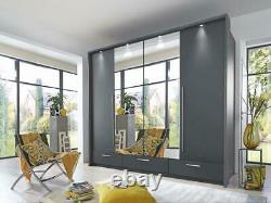Large grey matt MONA 256cm 4 bi-folding mirrored doors