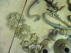 Large lot escutcheons Antique fancy brass cabinet door latch drawer pull finial