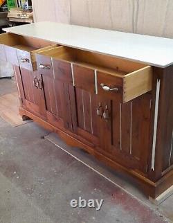 Large sideboard cabinet. Solid Wood finished in walnut & white lacquer