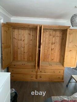 Large solid pine handmade wardrobe 4 doors 4 drawers upcycle project renovate