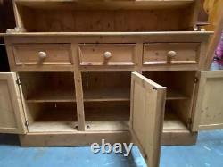 Large solid pine handmade welsh dresser cabinet wall unit 5x drawers 5x doors