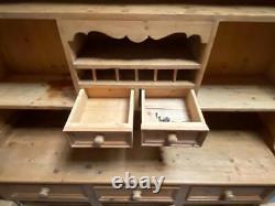 Large solid pine handmade welsh dresser cabinet wall unit 5x drawers 5x doors
