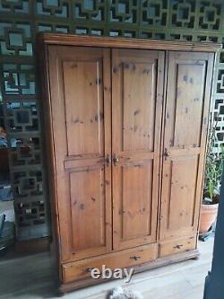 Large solid pine wardrobe with 3 doors and large drawer