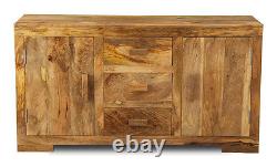 Light Mango Wood Large 3 Drawer Sideboard (h24l)
