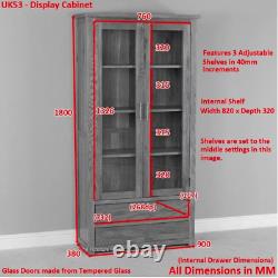 London Oak Display Cabinet Double 2 Door Drawers Large Tall Glazed Unit UK53