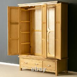 London Oak Triple Wardrobe with 2 Drawers 3 Door Large Light Solid Wood Modern