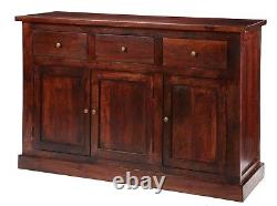 Maharani Dark Solid Wood 3 Drawers and 3 Doors Large Sideboard Cabinet Furniture
