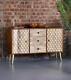 Mango Wood Large 3 Drawer Two Tone Sideboard 3 Door Storage With Cnc Cut-outs